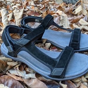 Women's Propel Black Leather Toning Sandals 9M